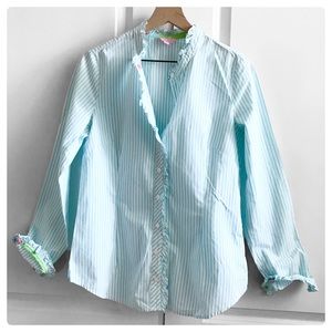 LILLY Pulitzer Janie Blue Stripe Getaway Place Button Front Shirt